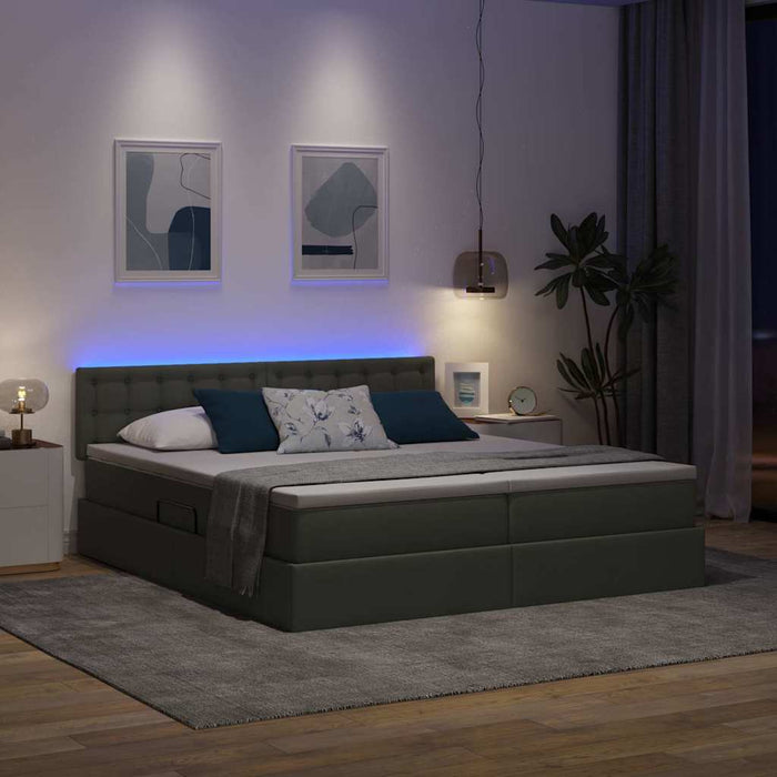Pat cu lumini cu bandă LED Gri închis 180 x 200 cm țesătură - WALTI WALTI