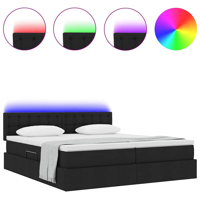 Pat cu lumini cu bandă LED Negru 180 x 200 cm țesătură - WALTI WALTI