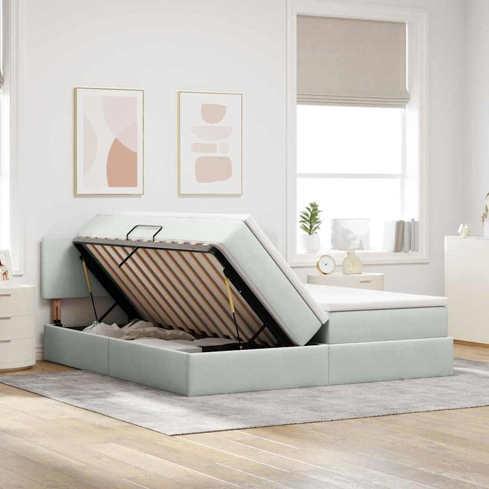 Pat cu lumini cu bandă LED Gri deschis 180 x 200 cm Catifea - WALTI WALTI