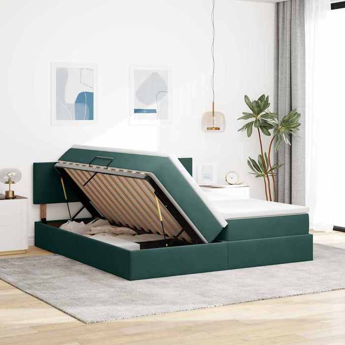 Pat cu lumini cu bandă LED Verde închis 180 x 200 cm Catifea - WALTI WALTI