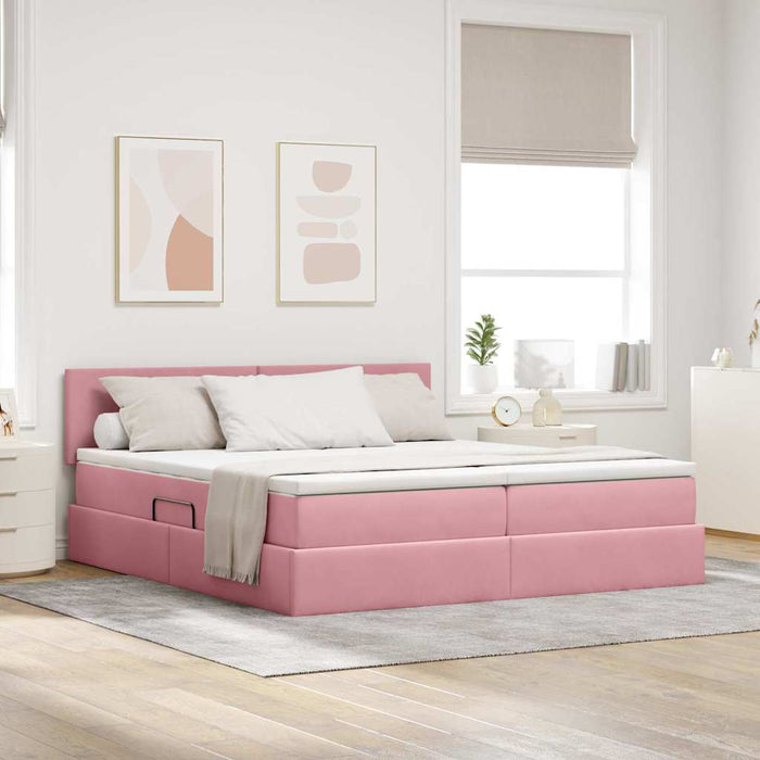 Pat cu lumini cu bandă LED Roz 180 x 200 cm Catifea - WALTI WALTI