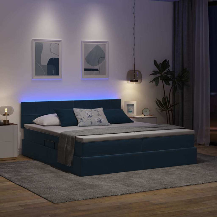 Pat cu lumini cu bandă LED Albastru închis 180 x 200 cm Catifea - WALTI WALTI