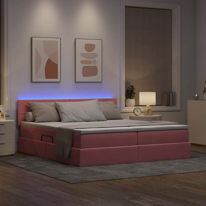 Pat cu lumini cu bandă LED Roz 180 x 200 cm Catifea - WALTI WALTI