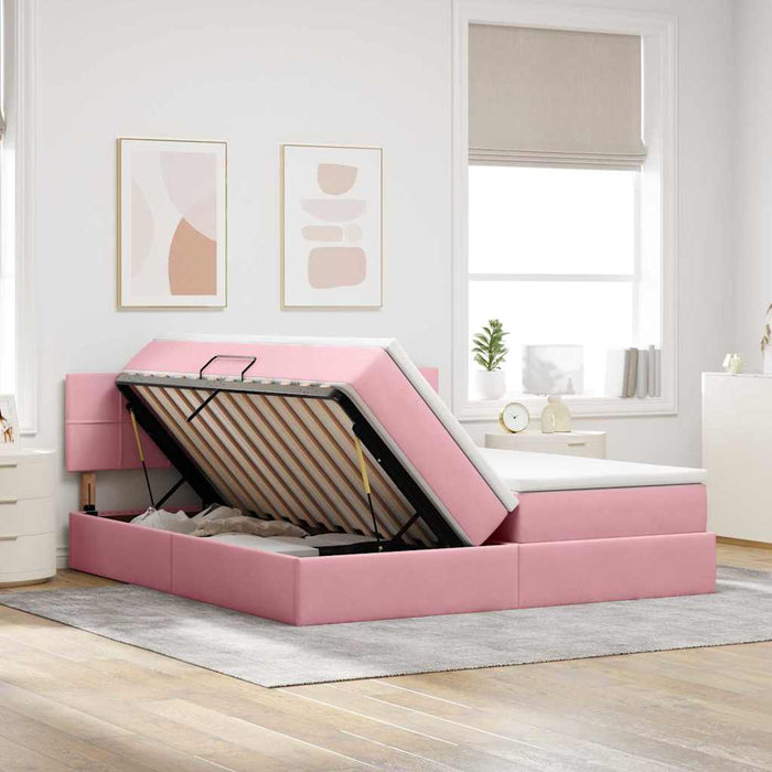 Pat cu lumini cu bandă LED Roz 180 x 200 cm Catifea - WALTI WALTI