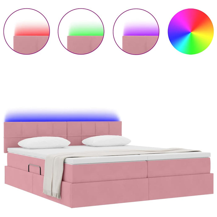 Pat cu lumini cu bandă LED Roz 180 x 200 cm Catifea - WALTI WALTI