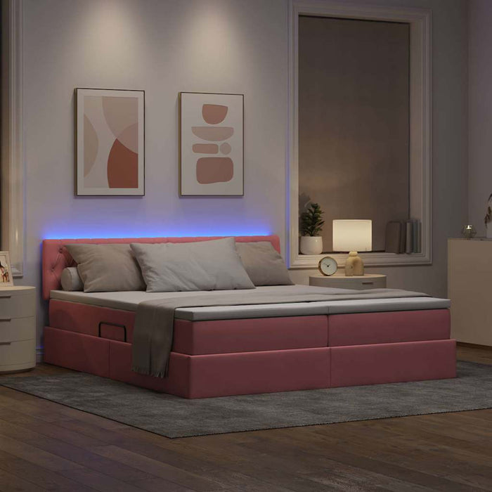Pat cu lumini cu bandă LED Roz 200 x 200 cm Catifea - WALTI WALTI