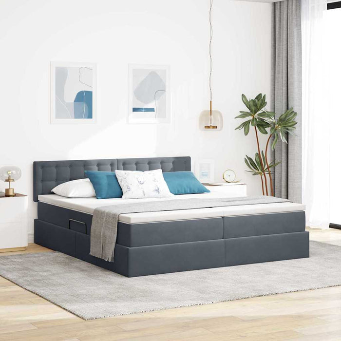 Pat cu lumini cu bandă LED Gri închis 180 x 200 cm Catifea - WALTI WALTI
