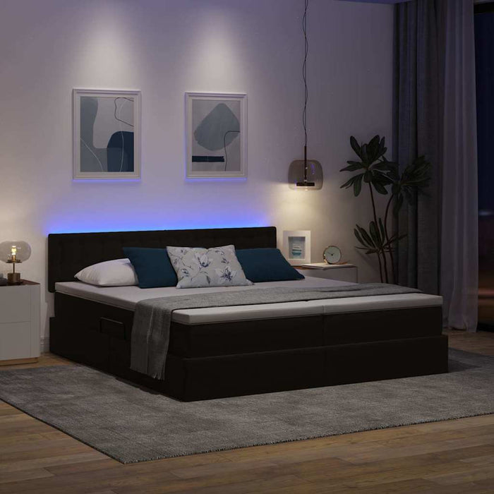 Pat cu lumini cu bandă LED Negru 180 x 200 cm Catifea - WALTI WALTI