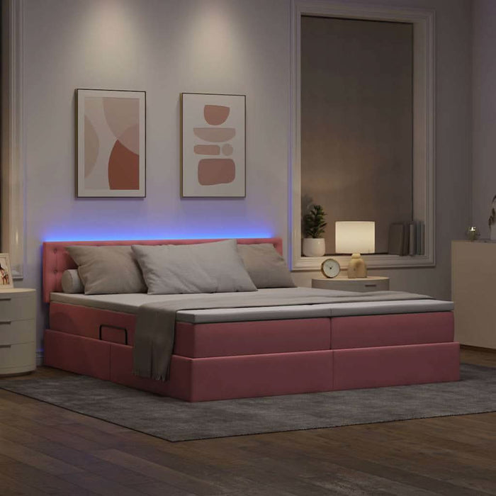 Pat cu lumini cu bandă LED Roz 180 x 200 cm Catifea - WALTI WALTI
