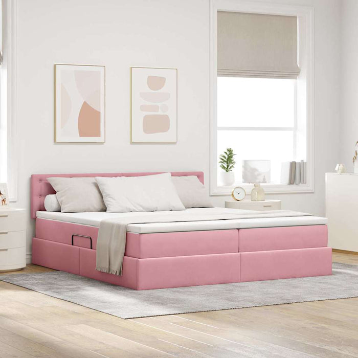 Pat cu lumini cu bandă LED Roz 200 x 200 cm Catifea - WALTI WALTI