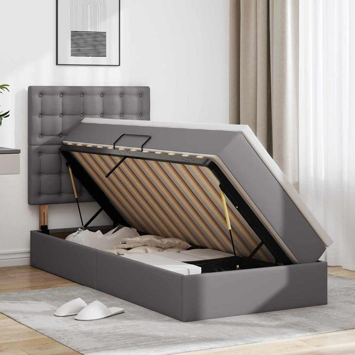 Pat cu storage cu saltea Gri 100 x 200 cm Piele artificială - WALTI WALTI