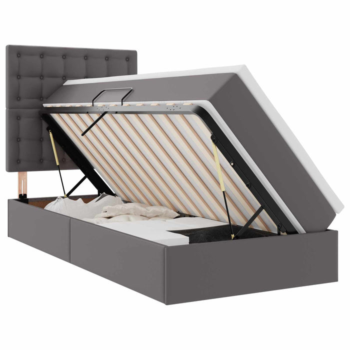 Pat cu storage cu saltea Gri 100 x 200 cm Piele artificială - WALTI WALTI
