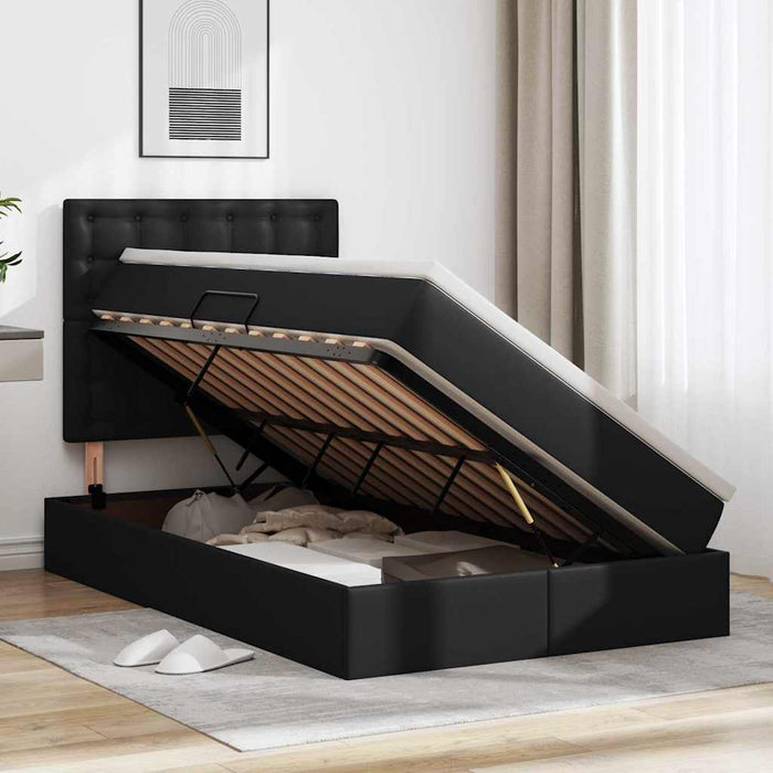 Pat cu storage cu saltea Negru 120 x 190 cm Piele artificială - WALTI WALTI