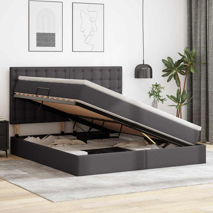 Pat cu storage cu saltea Gri 160 x 200 cm Piele artificială - WALTI WALTI