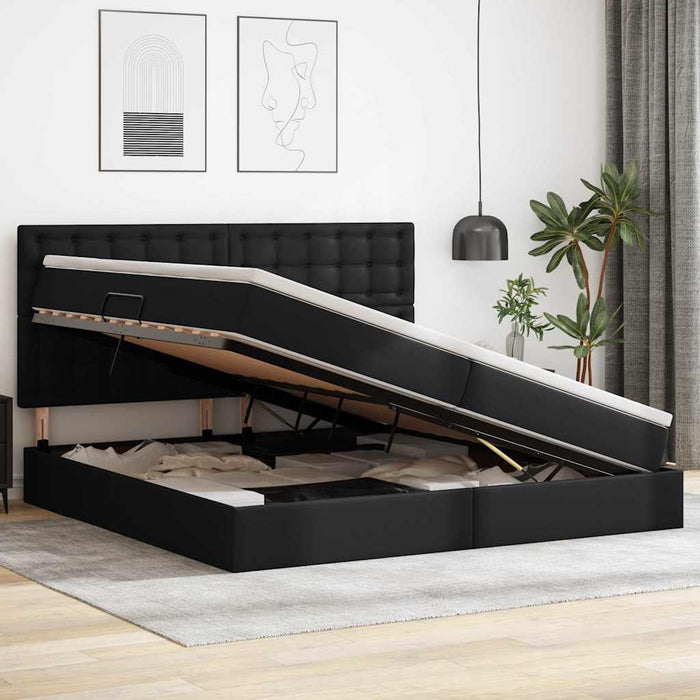 Pat cu storage cu saltea Negru 200 x 200 cm Piele artificială - WALTI WALTI