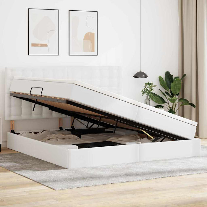 Pat cu storage cu saltea Alb pur 200 x 200 cm Piele artificială - WALTI WALTI