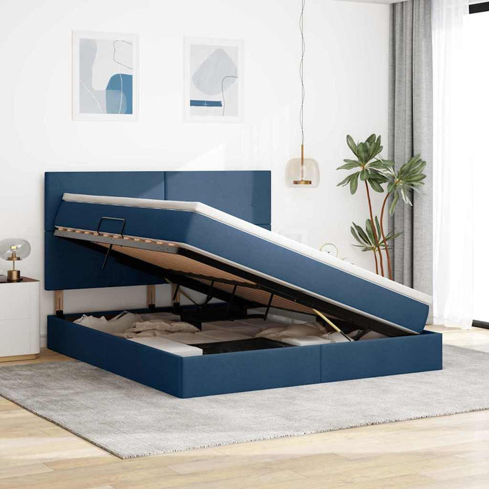 Pat cu storage albastru 160 x 200 cm Piele artificială - WALTI WALTI