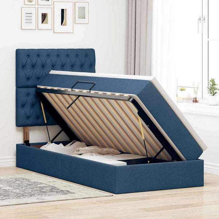 Pat cu saltea și spațiu de depozitare albastru 100 x 200 cm - WALTI WALTI