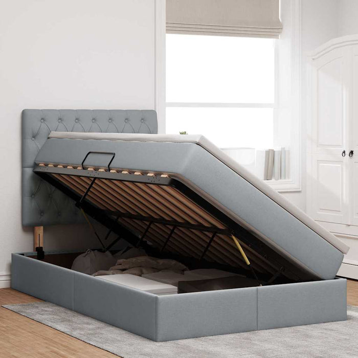 Pat cu storage Gri deschis 120 x 190 cm Piele artificială - WALTI WALTI