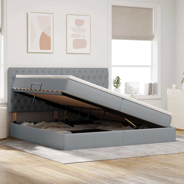 Pat cu storage Gri deschis 200 x 200 cm Piele artificială - WALTI WALTI