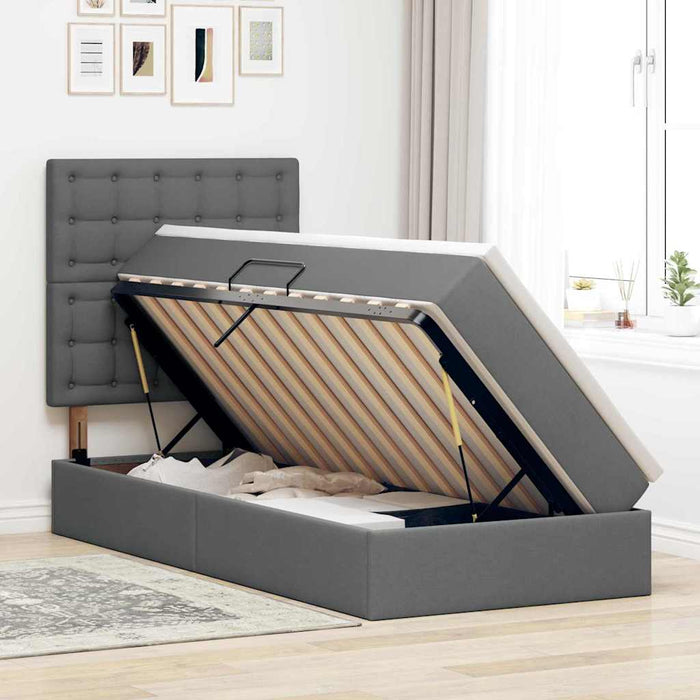 Pat cu saltea și spațiu de depozitare Gri închis 90 x 190 cm - WALTI WALTI