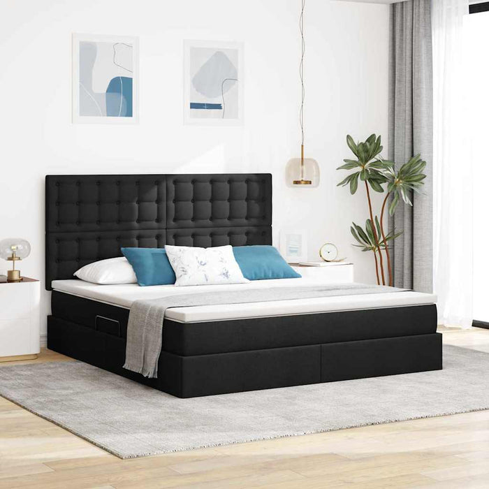 Pat cu storage cu saltea Negru 180 x 200 cm Piele artificială - WALTI WALTI