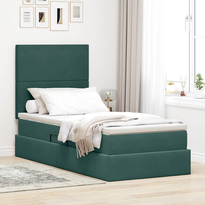 Pat cu saltea și spațiu de depozitare Verde închis 90 x 190 cm - WALTI WALTI