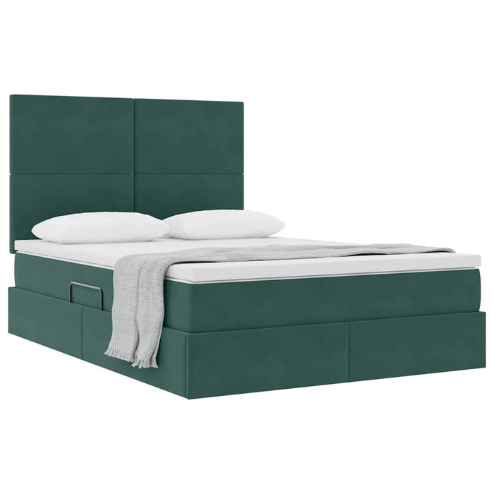 Pat cu saltea și LED Verde închis 140 x 190 cm Catifea - WALTI WALTI