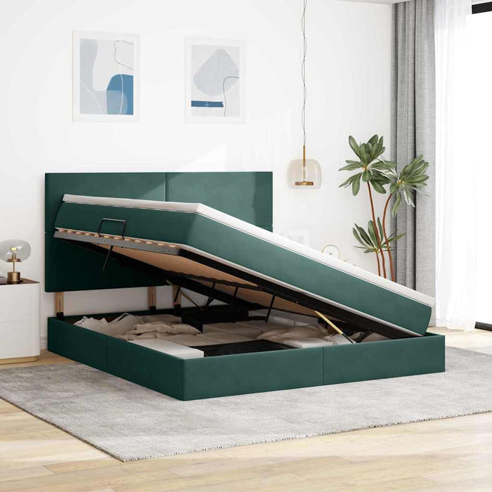 Pat cu saltea și LED Verde închis 160 x 200 cm Catifea - WALTI WALTI