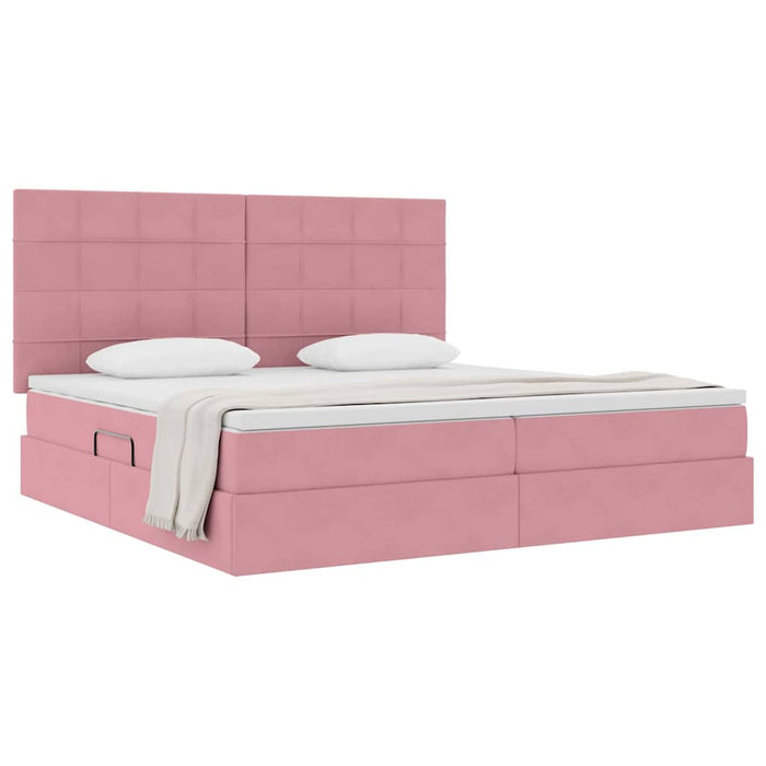 Pat cu saltea și spațiu de depozitare Roz 200 x 200 cm Catifea - WALTI WALTI