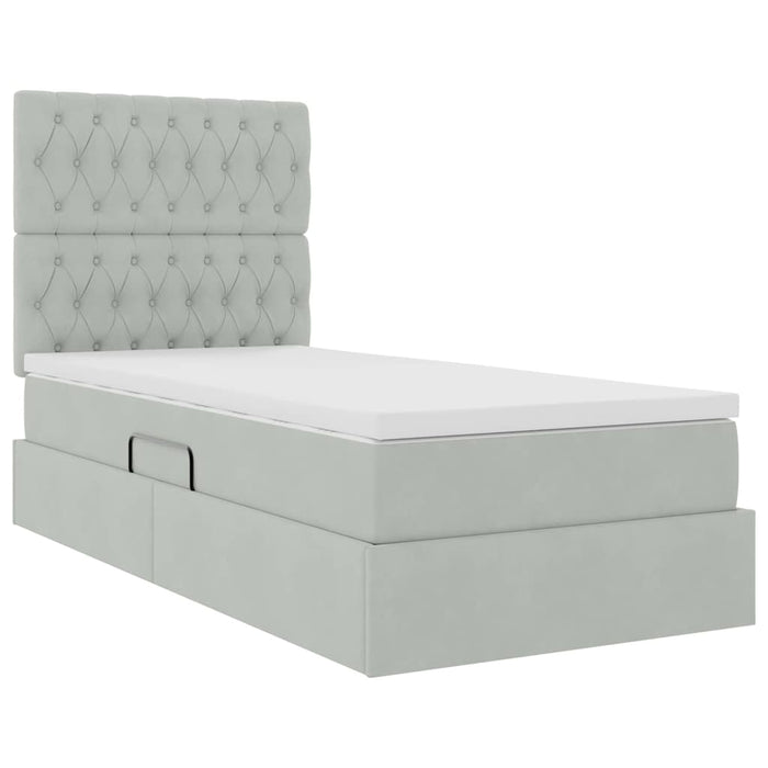 Pat cu saltea și spațiu de depozitare Gri deschis 100 x 200 cm - WALTI WALTI