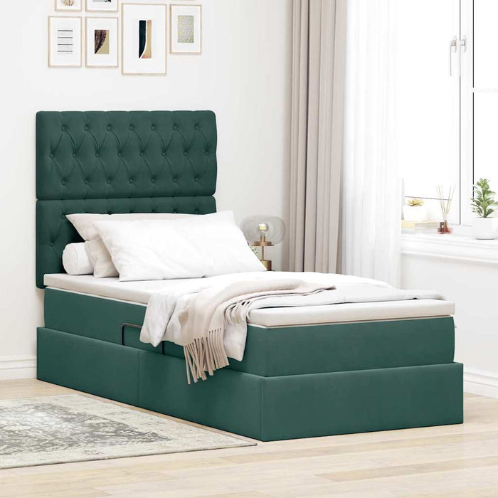 Pat cu saltea și spațiu de depozitare Verde închis 100 x 200 cm - WALTI WALTI