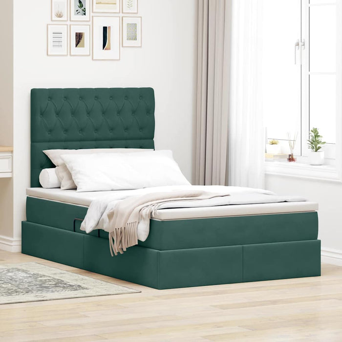 Pat cu saltea și spațiu de depozitare Verde închis 120 x 200 cm - WALTI WALTI