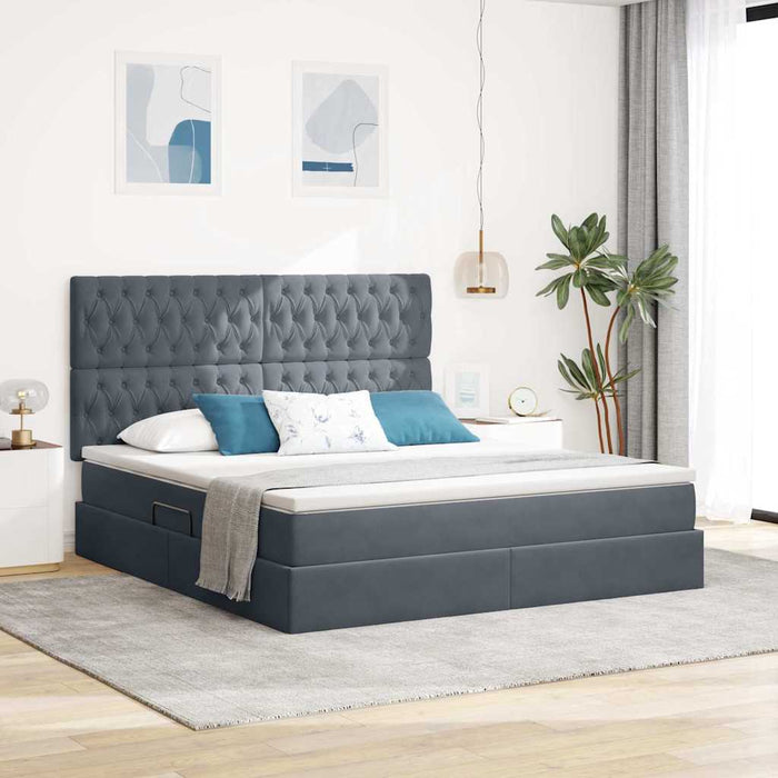 Pat cu saltea și LED cu saltea Gri închis 160 x 200 cm Catifea - WALTI WALTI