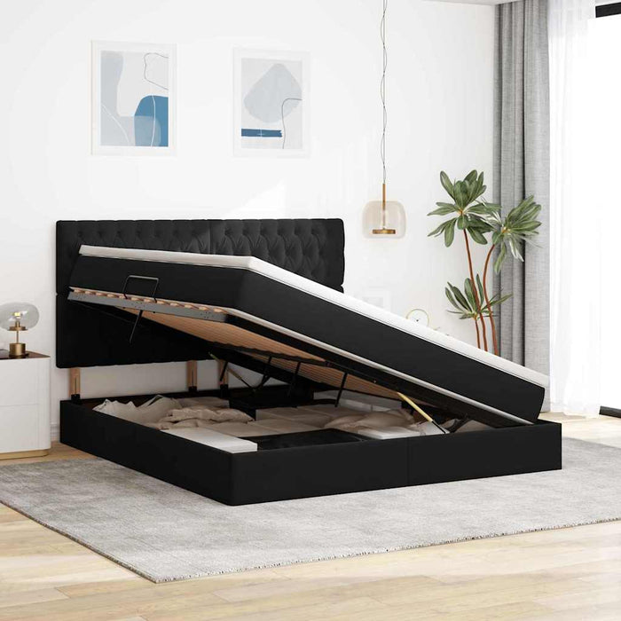 Pat cu saltea și LED cu saltea Negru 160 x 200 cm Catifea - WALTI WALTI