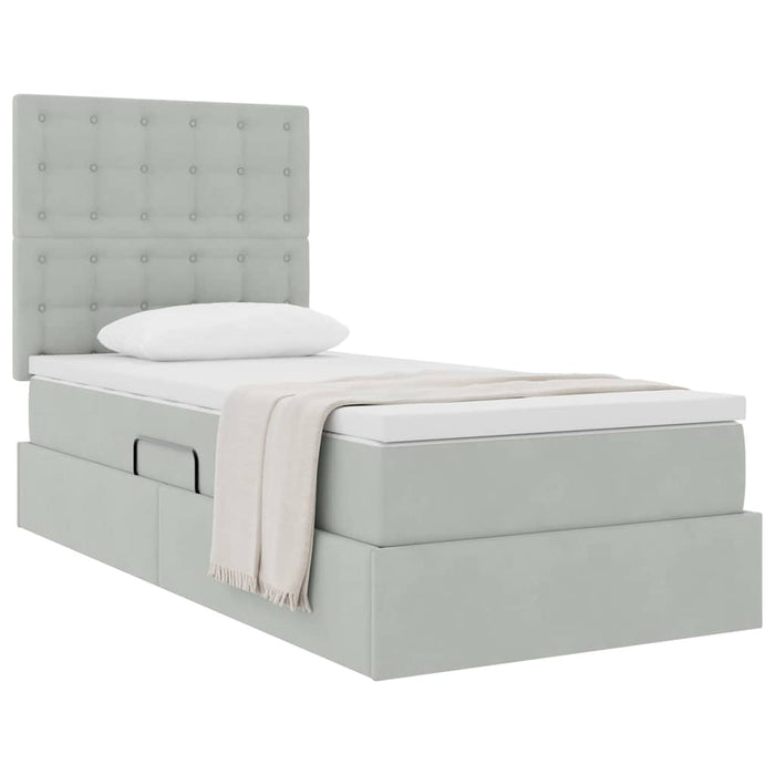 Pat cu saltea și spațiu de depozitare Gri deschis 90 x 190 cm - WALTI WALTI