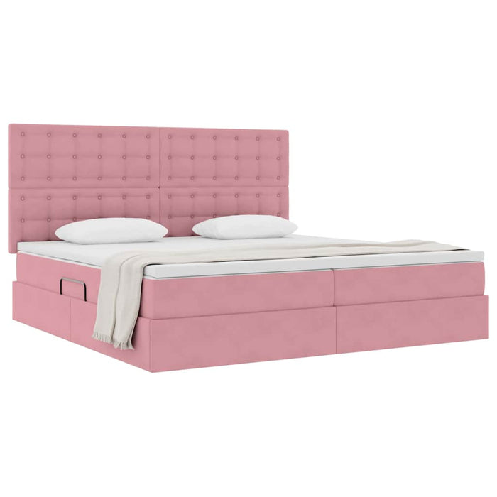Pat cu saltea și spațiu de depozitare Roz 200 x 200 cm Catifea - WALTI WALTI