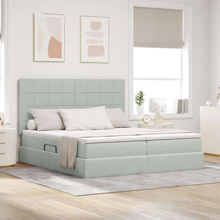 Pat cu storage cu saltea Gri deschis 180 x 200 cm Catifea - WALTI WALTI