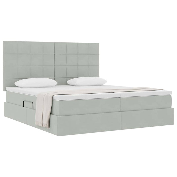 Pat cu storage cu saltea Gri deschis 200 x 200 cm Catifea - WALTI WALTI