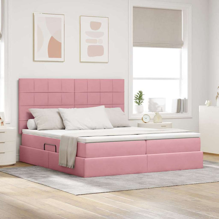 Pat cu storage cu saltea cu headboard Roz 200 x 200 cm Catifea - WALTI WALTI