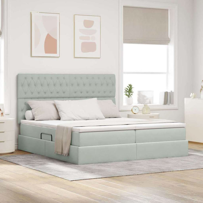 Pat cu storage cu saltea Gri deschis 200 x 200 cm Catifea - WALTI WALTI