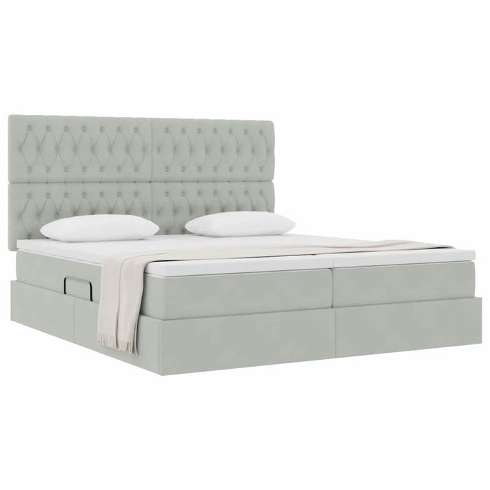 Pat cu storage cu saltea Gri deschis 200 x 200 cm Catifea - WALTI WALTI