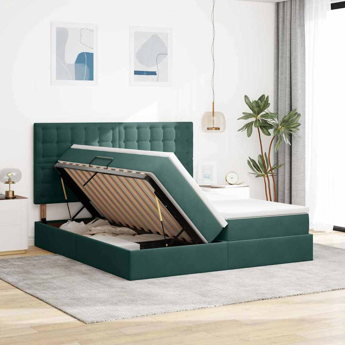 Pat cu storage cu saltea Verde închis 180 x 200 cm Catifea - WALTI WALTI