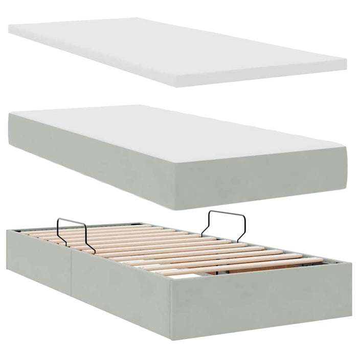 Pat cu storage cu saltea Gri deschis 200 x 200 cm Catifea - WALTI WALTI