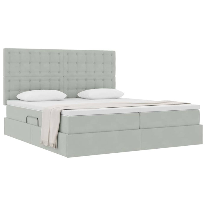 Pat cu storage cu saltea Gri deschis 200 x 200 cm Catifea - WALTI WALTI