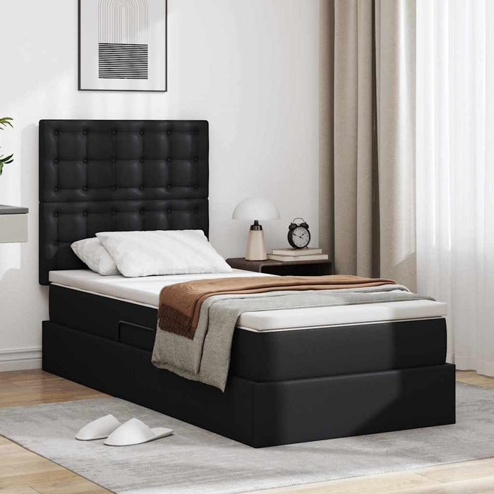 Pat cu saltea și LED cu led Negru 90 x 190 cm Piele artificială - WALTI WALTI