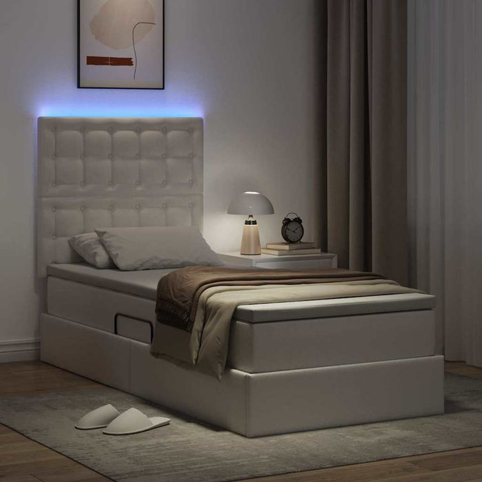 Pat cu saltea și LED Alb pur 90 x 190 cm Piele artificială - WALTI WALTI