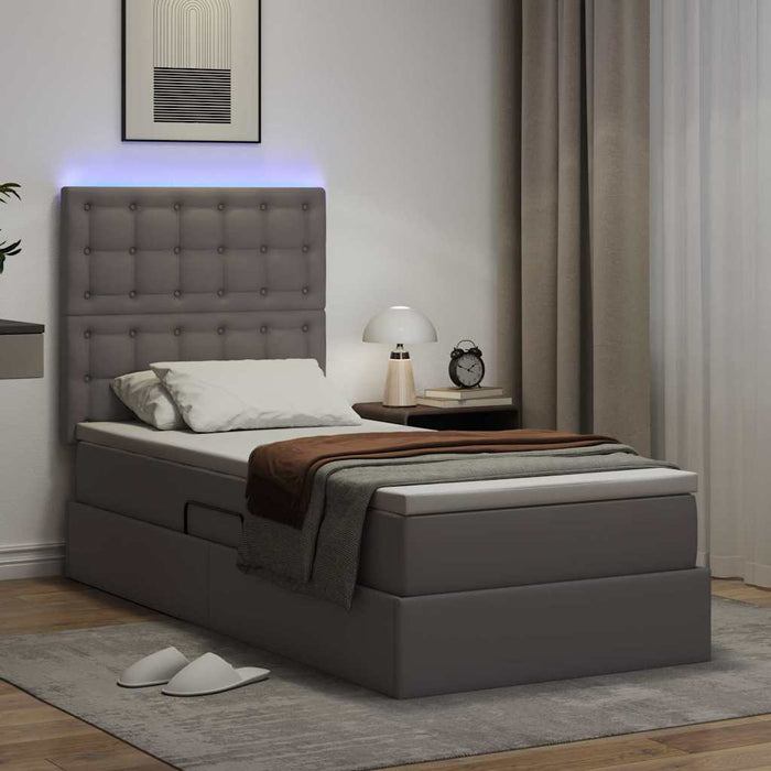 Pat cu saltea și LED cu led Gri 90 x 190 cm Piele artificială - WALTI WALTI