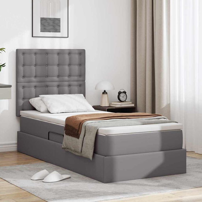 Pat cu saltea și LED cu led Gri 90 x 190 cm Piele artificială - WALTI WALTI