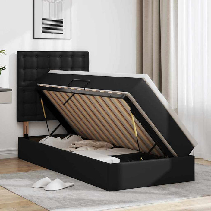 Pat cu saltea și LED cu led Negru 90 x 200 cm Piele artificială - WALTI WALTI